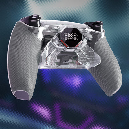 eXtremeRate PS5コントローラーBDM-030/040/050対応用SPARK バックパドルキット、OLEDディスプレイ&クリッキートリガーストップ＆エルゴノミックグリップ【クリア&グレー】