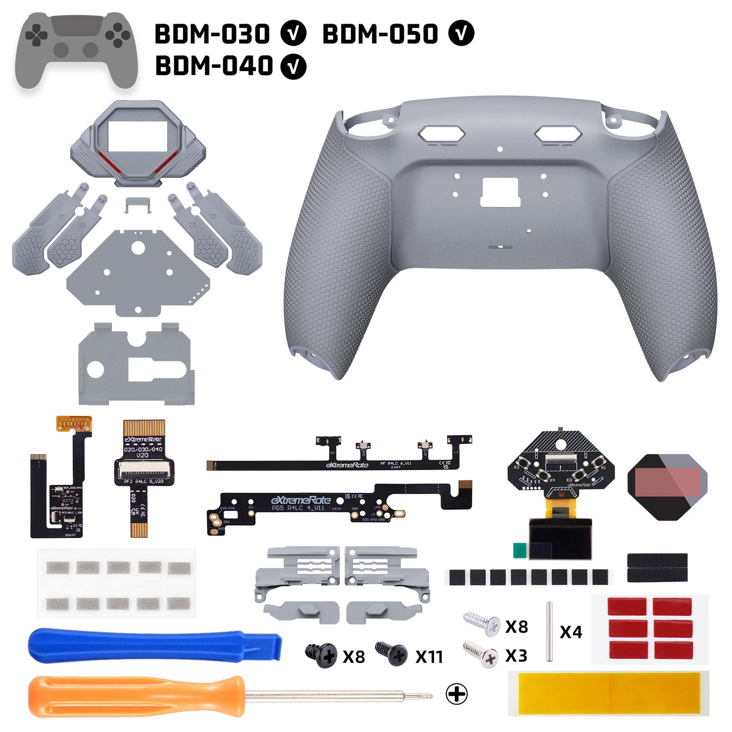 eXtremeRate PS5コントローラーBDM-030/040/050対応用SPARK バックパドルキット、OLEDディスプレイ&クリッキートリガーストップ＆エルゴノミックグリップ【ニューホープグレー】