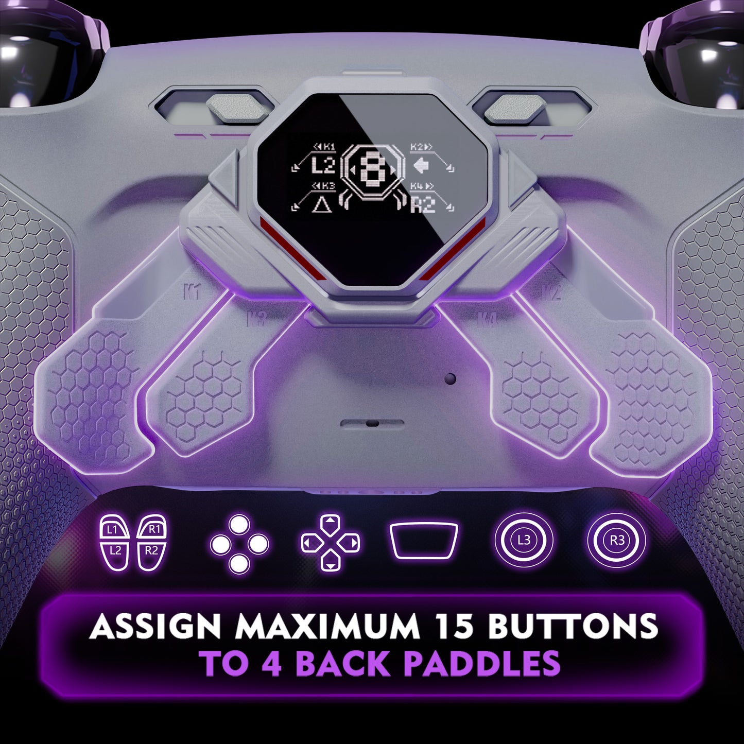 eXtremeRate PS5コントローラーBDM-030/040/050対応用SPARK バックパドルキット、OLEDディスプレイ&クリッキートリガーストップ＆エルゴノミックグリップ【ニューホープグレー】