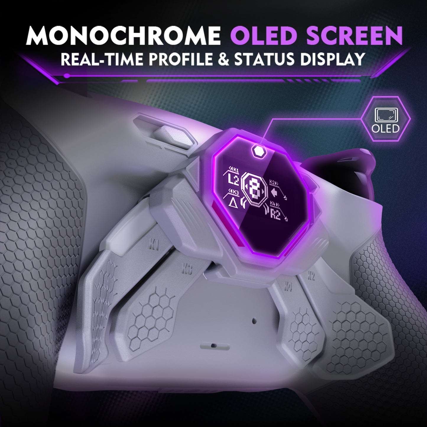 eXtremeRate PS5コントローラーBDM-030/040/050対応用SPARK バックパドルキット、OLEDディスプレイ&クリッキートリガーストップ＆エルゴノミックグリップ【ニューホープグレー＆クラシックグレー】