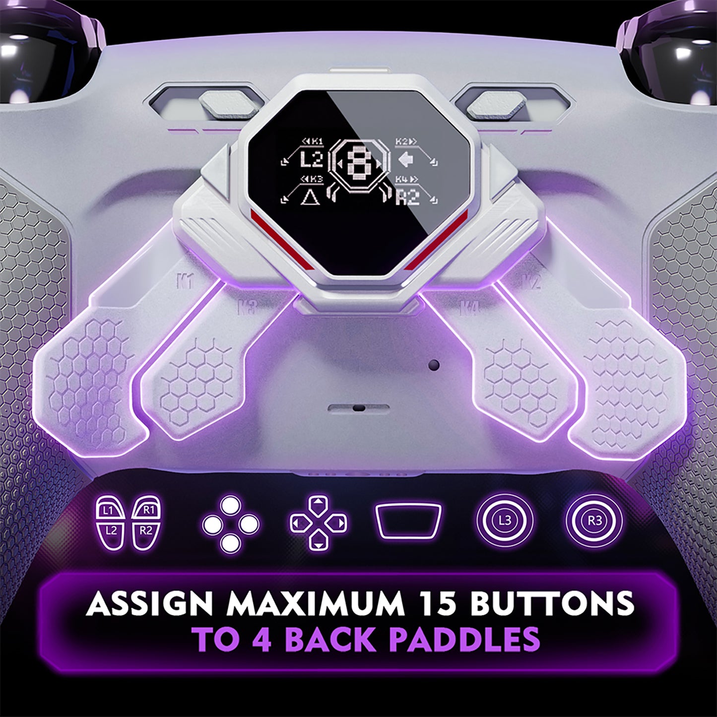 eXtremeRate PS5コントローラーBDM-030/040/050対応用SPARK バックパドルキット、OLEDディスプレイ&クリッキートリガーストップ＆エルゴノミックグリップ【ホワイト＆グレー】