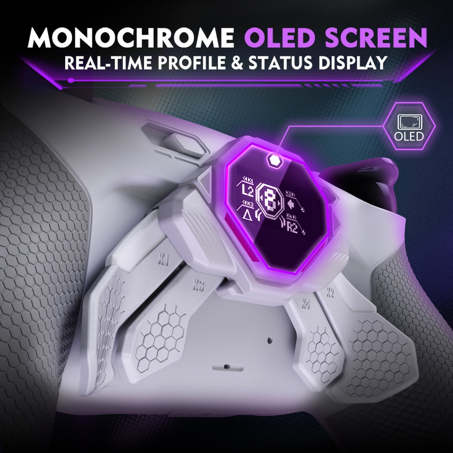 eXtremeRate PS5コントローラーBDM-030/040/050対応用SPARK バックパドルキット、OLEDディスプレイ&クリッキートリガーストップ＆エルゴノミックグリップ【ホワイト＆グレー】