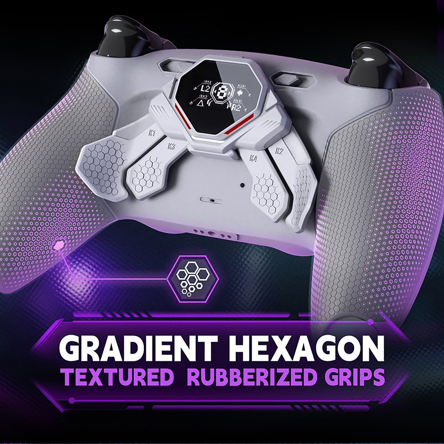 eXtremeRate PS5コントローラーBDM-030/040/050対応用SPARK バックパドルキット、OLEDディスプレイ&クリッキートリガーストップ＆エルゴノミックグリップ【ホワイト＆グレー】