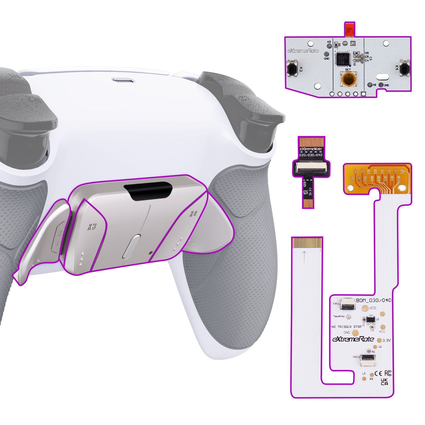 eXtremeRate PS5コントローラーBDM-030/040/050対応用シルバーリアルメタルボタン（RMB）バージョンRISE4 V3リマップキット【ラバー付きグレー】