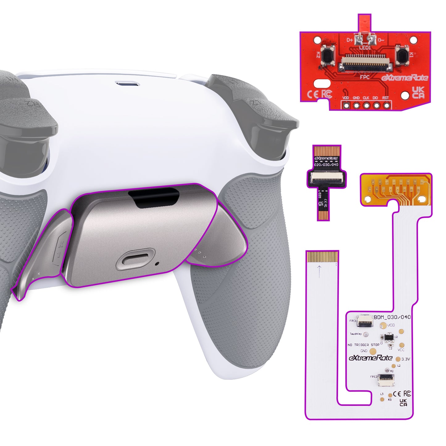 eXtremeRate PS5コントローラーBDM-030/040/050対応用ブラックリアルメタルボタン（RMB）バージョンRISE V3リマップキット【ラバー付きグレー】