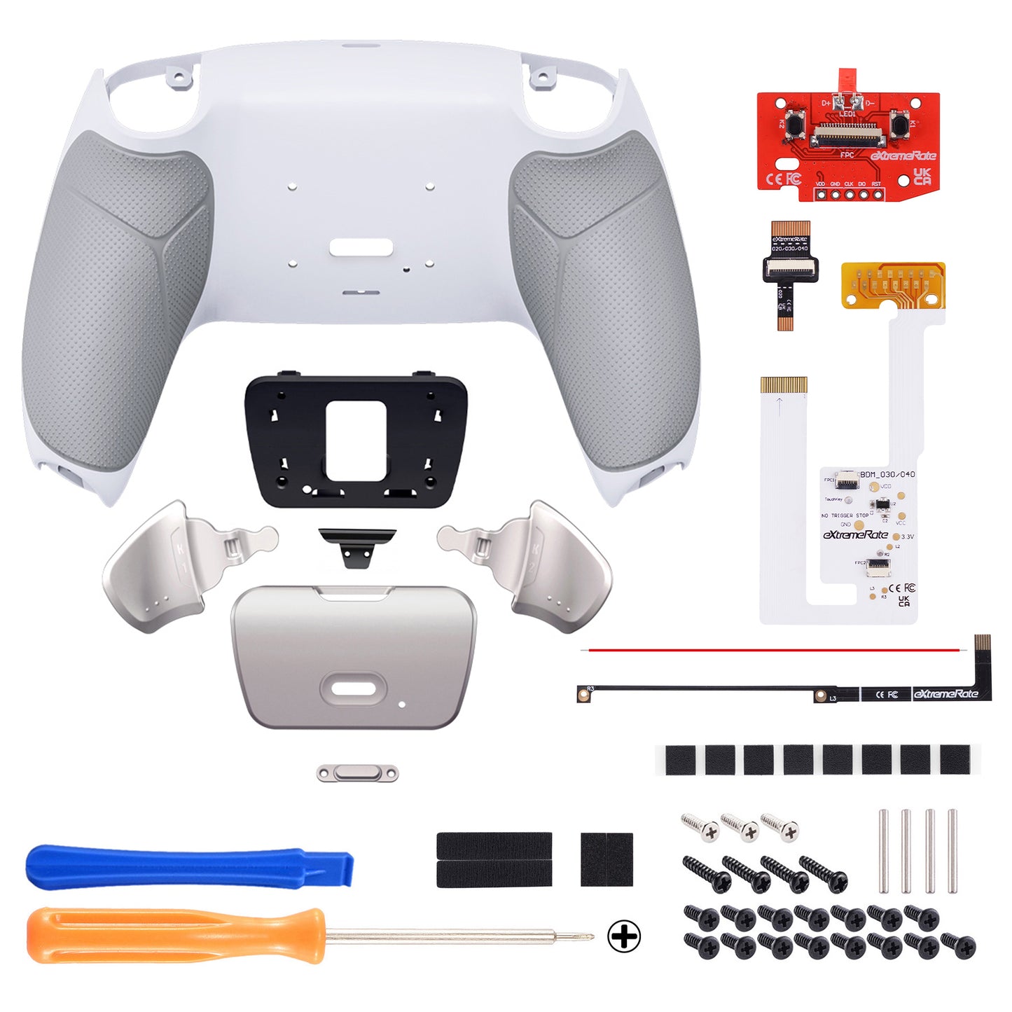 eXtremeRate PS5コントローラーBDM-030/040/050対応用ブラックリアルメタルボタン（RMB）バージョンRISE V3リマップキット【ラバー付きグレー】