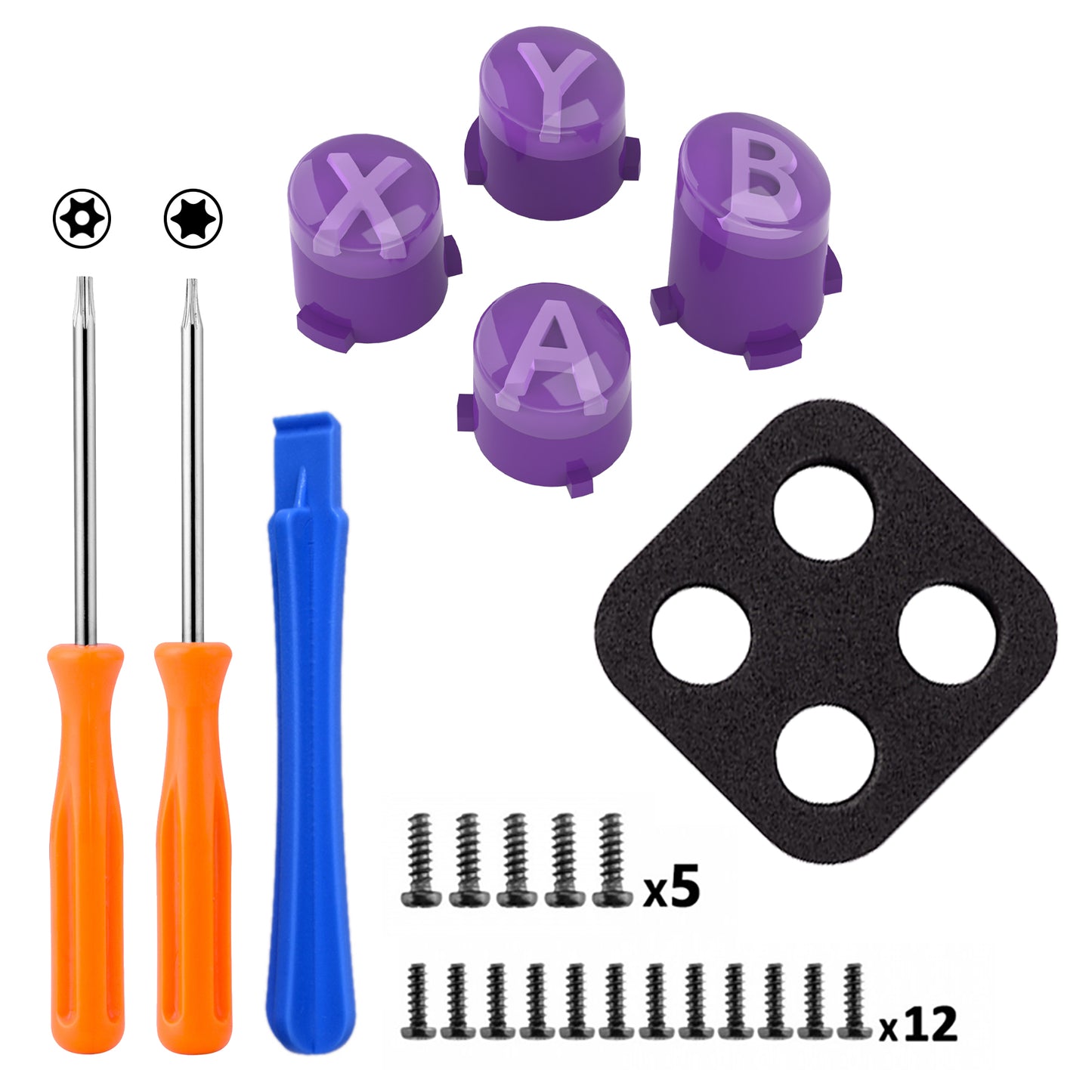 eXtremeRate Xbox Series X/Sコントローラー & Xbox One X/S & Xbox One Elite V1/V2コントローラー用三色ABXYアクションボタン（クラシックシンボル付き）【ミストパープル＆クリア＆ラベンダーパープル】