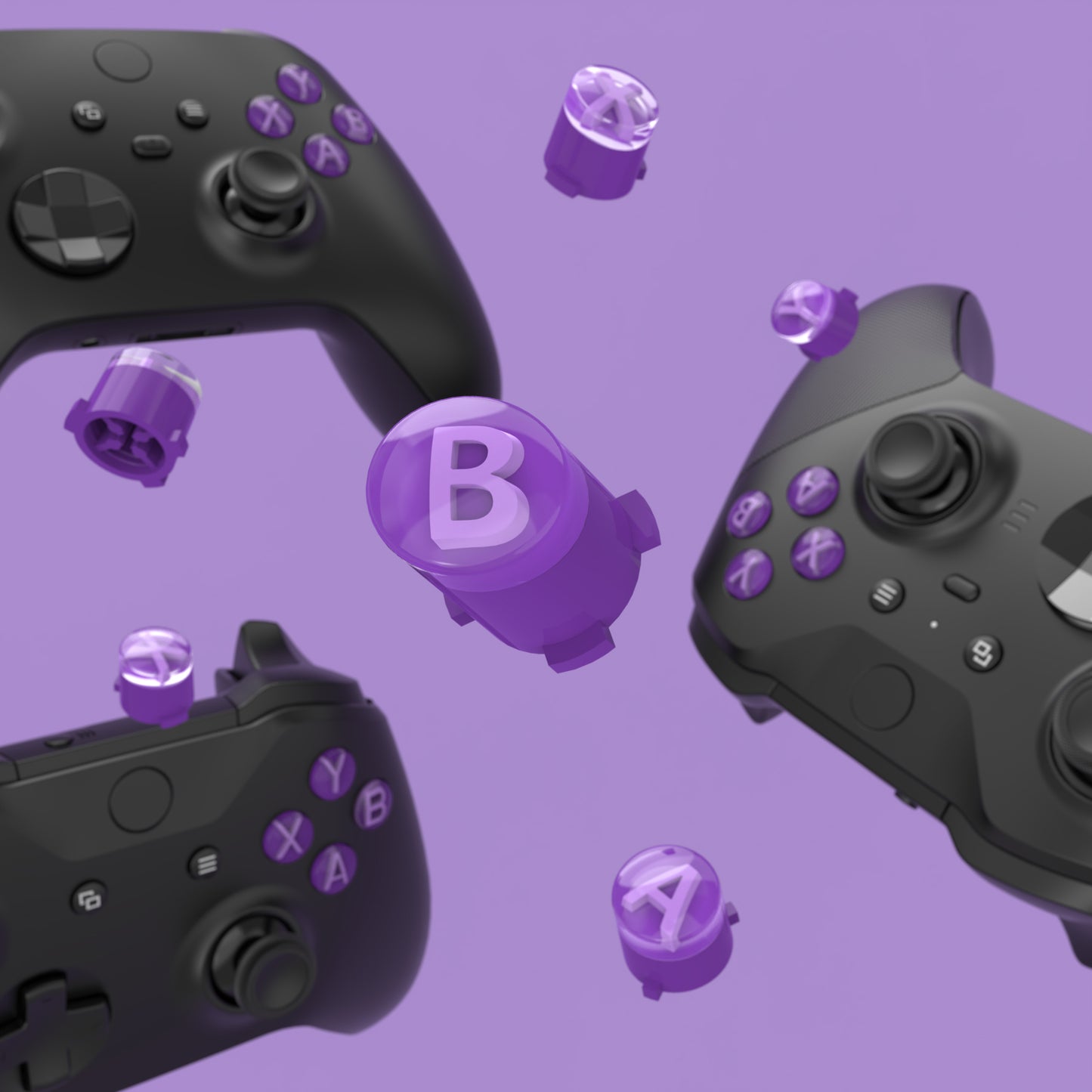 eXtremeRate Xbox Series X/Sコントローラー & Xbox One X/S & Xbox One Elite V1/V2コントローラー用三色ABXYアクションボタン（クラシックシンボル付き）【ミストパープル＆クリア＆ラベンダーパープル】