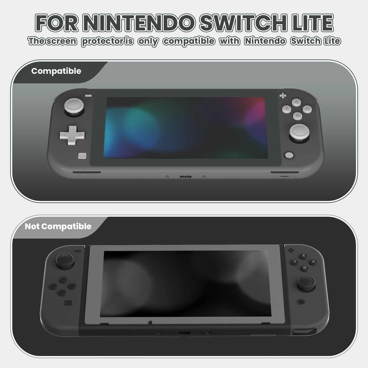 eXtremeRate 2-Pack Scratch-Resistant Clear HD Tempered Glass Screen Protector for Nintendo Switch Lite (Gray)