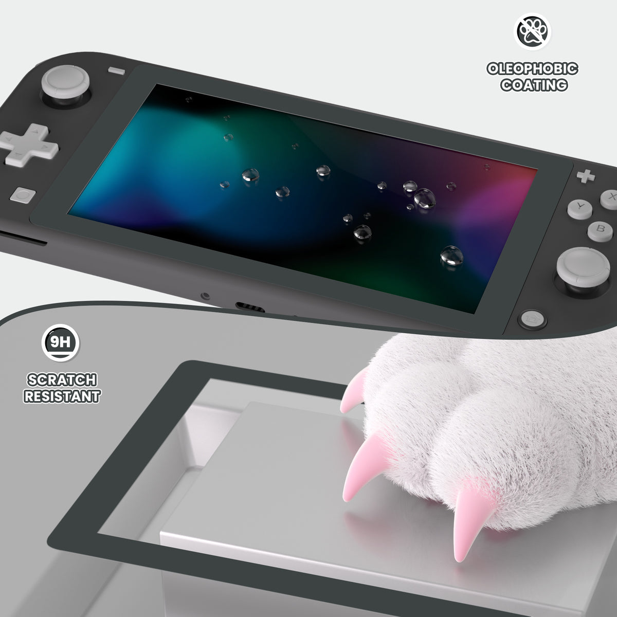 eXtremeRate 2-Pack Scratch-Resistant Clear HD Tempered Glass Screen Protector for Nintendo Switch Lite (Gray)