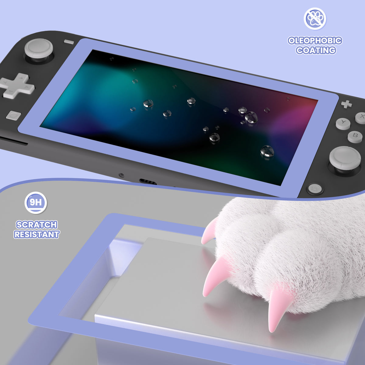 eXtremeRate 2-Pack Scratch-Resistant Clear HD Tempered Glass Screen Protector for Nintendo Switch Lite (Light Violet)
