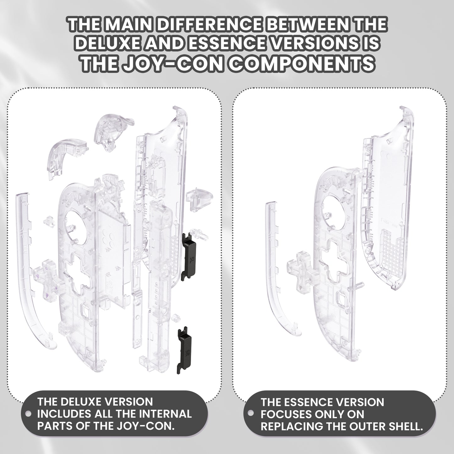 eXtremeRate Nintendo Switch 2対応ジョイコン交換フルセットシェルケース、方向ボタンバージョンボタン付き - デラックス版【クリア】
