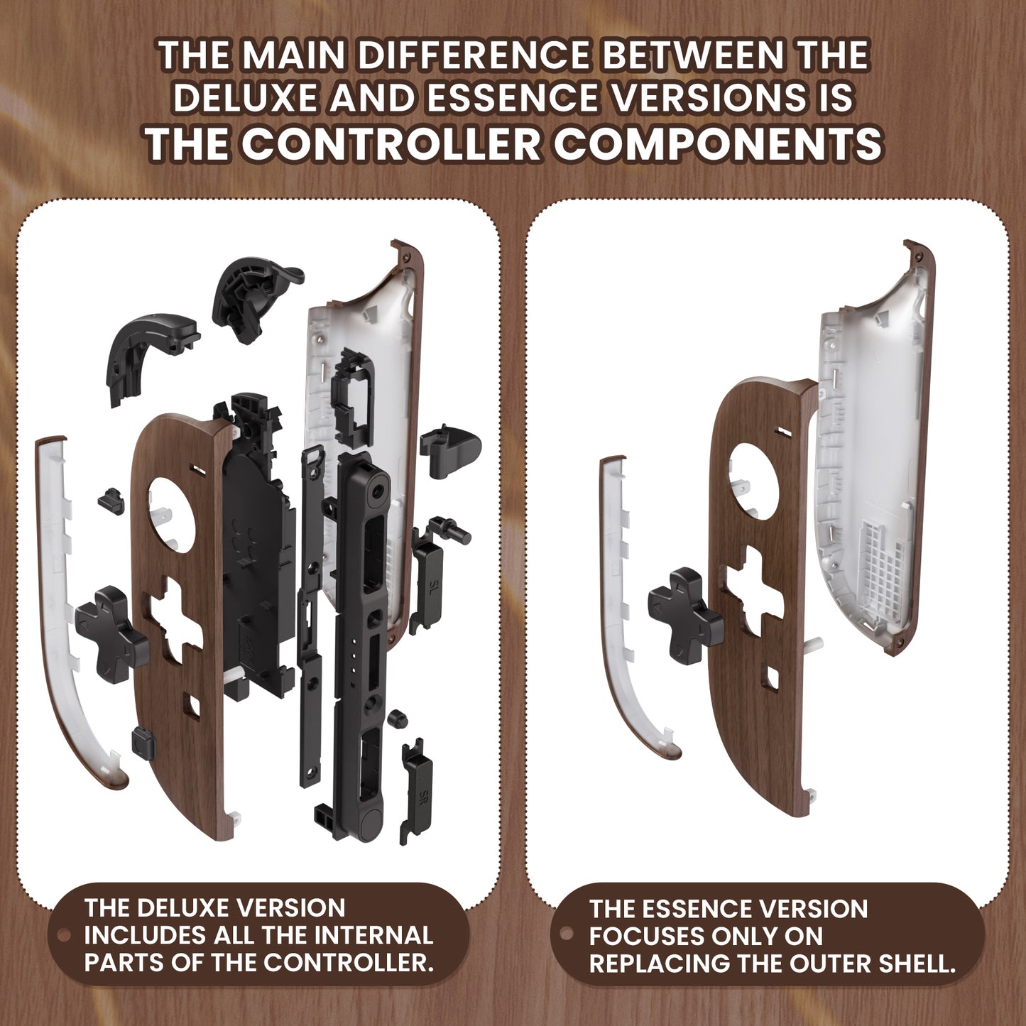 eXtremeRate Nintendo Switch 2対応ジョイコン交換フルセットシェルケース、方向ボタンバージョンボタン付き - デラックス版【木目調デザイン】