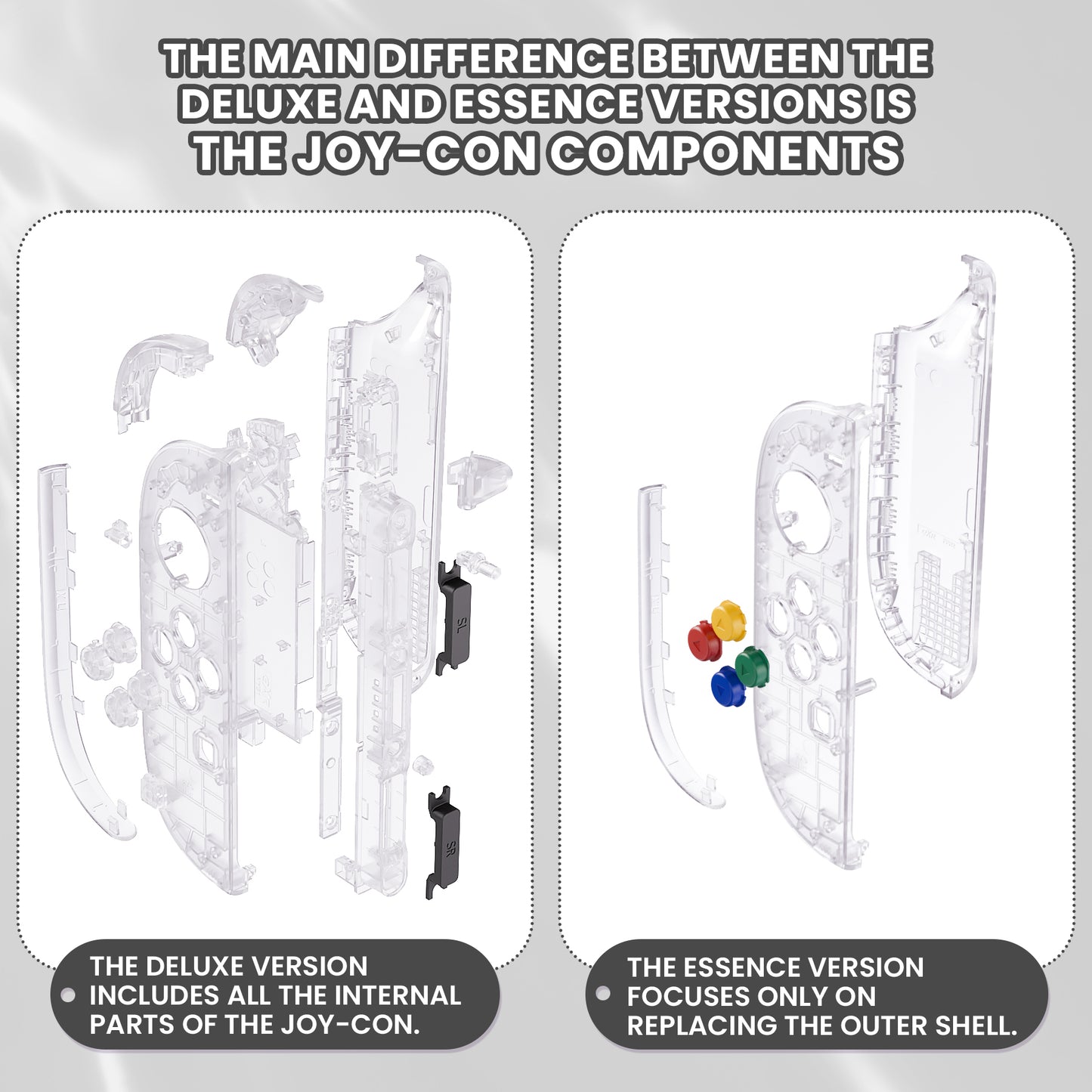 eXtremeRate Nintendo Switch 2対応ジョイコン交換フルセットシェルケース、ボタン付き - デラックス版【クリア】