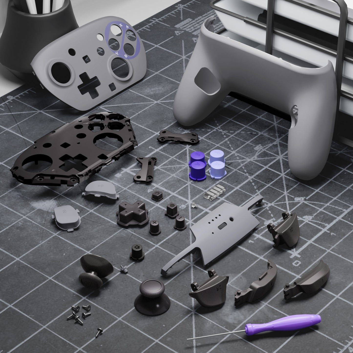 eXtremeRate DIY Replacement Full Set of Shells and Buttons for Nintendo Switch 2 Pro Controller (SNES Style)