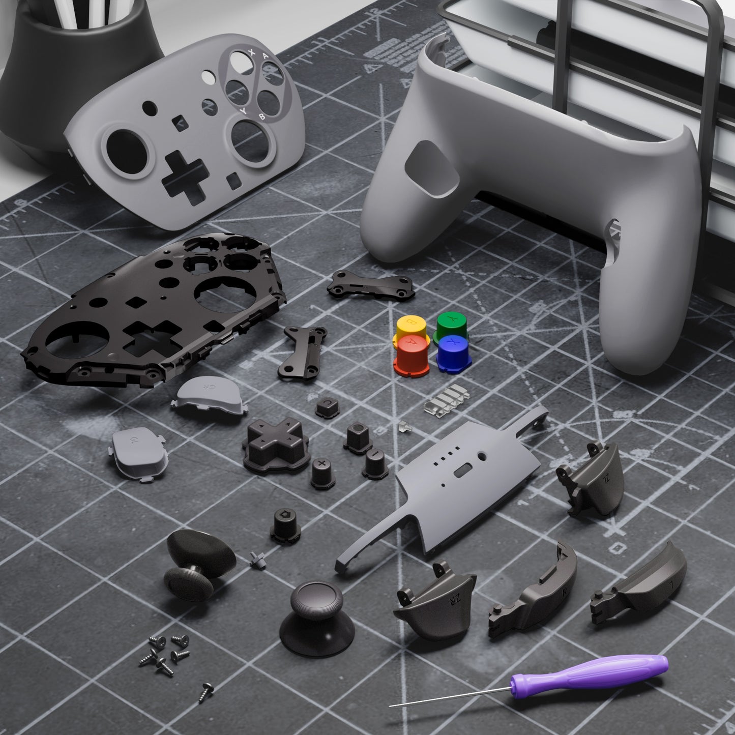 eXtremeRate Nintendo Switch 2 Pro コントローラーに対応DIY交換用フルセットシェル ボタン【スーファミクラシックEUスタイル】