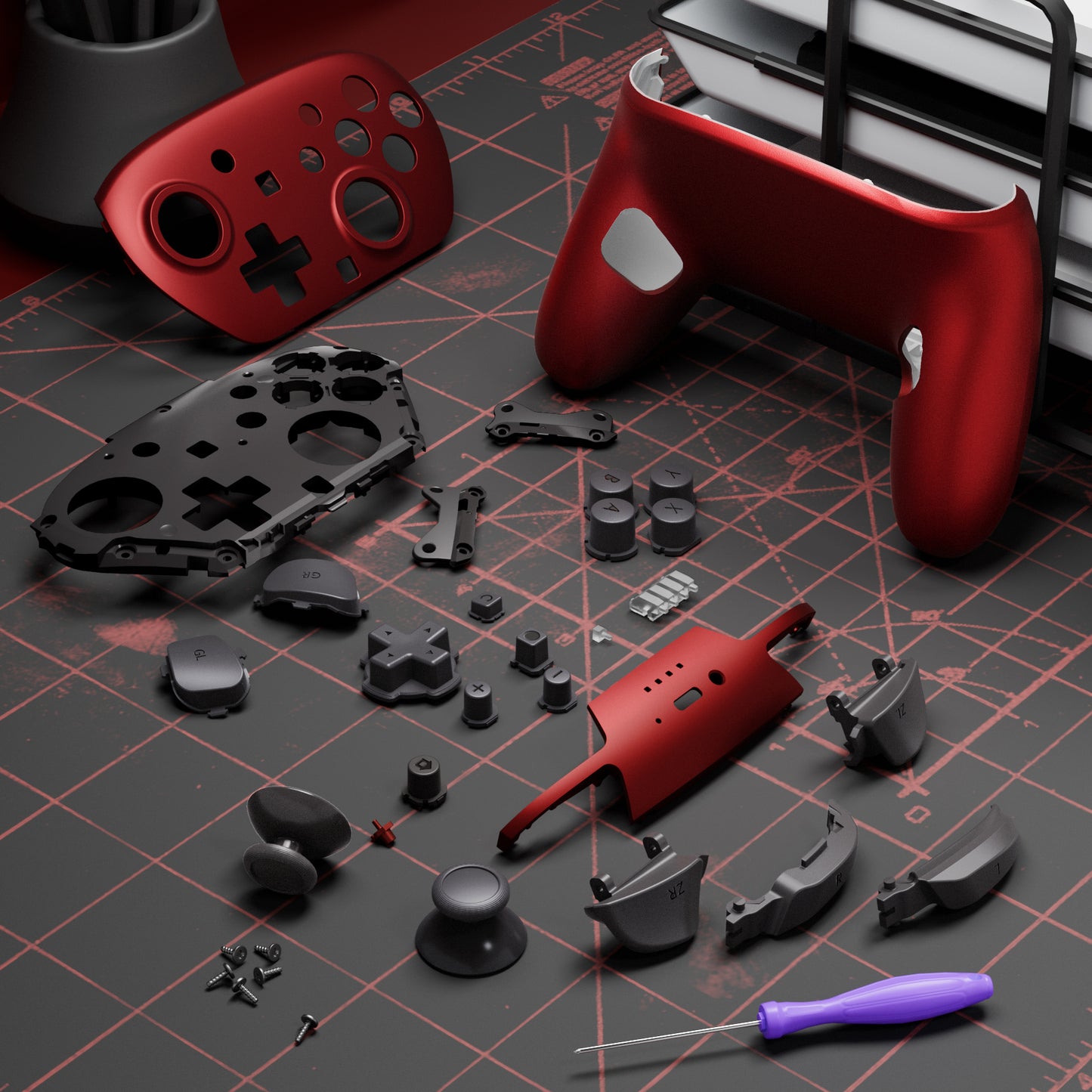 eXtremeRate Nintendo Switch 2 Pro コントローラーに対応DIY交換用フルセットシェル ボタン【スカーレットレッド】