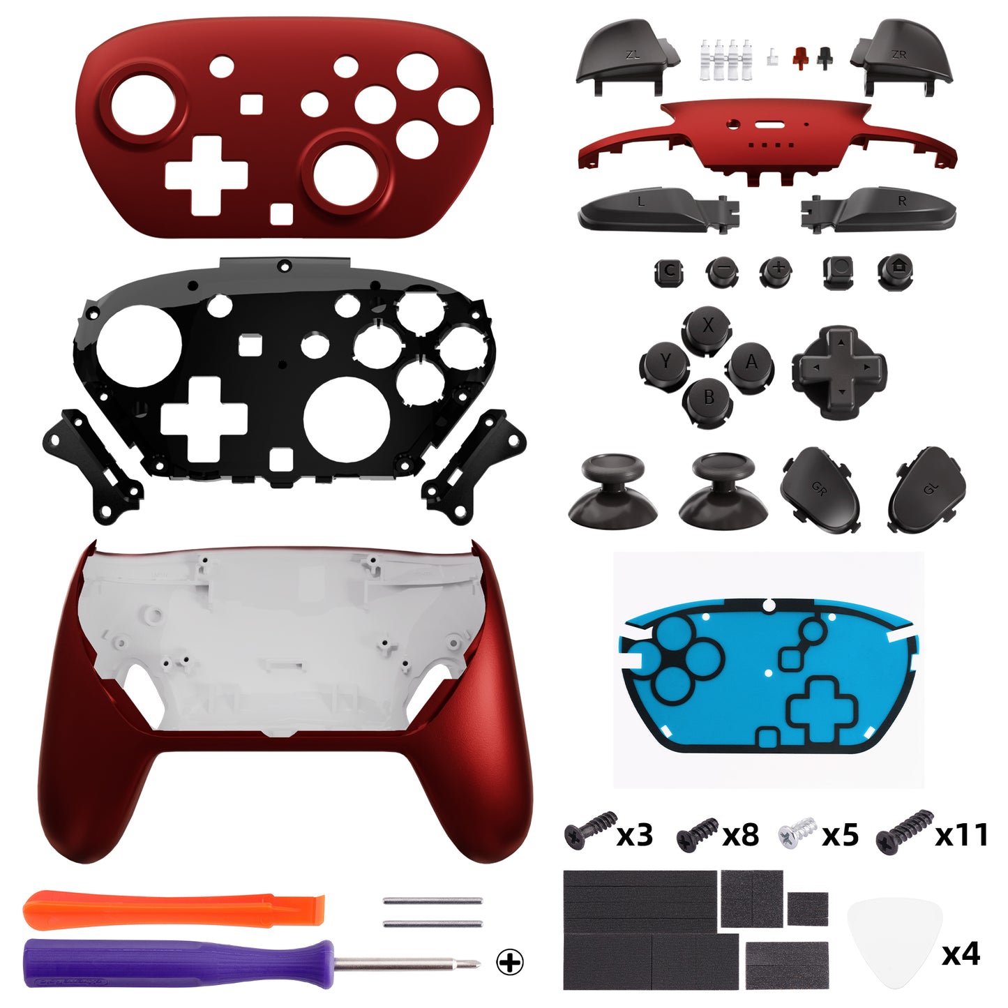 eXtremeRate Nintendo Switch 2 Pro コントローラーに対応DIY交換用フルセットシェル ボタン【スカーレットレッド】