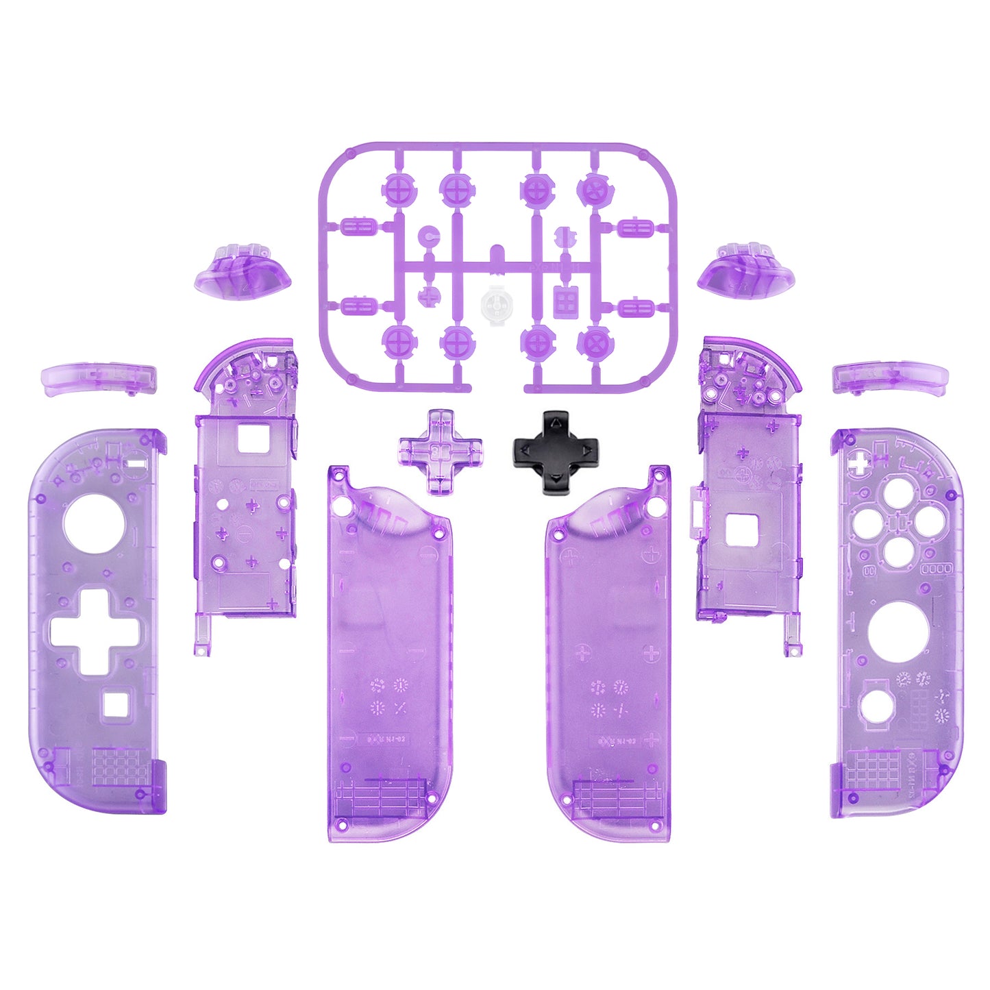 eXtremeRate NS Switch用ジョイコン交換フルセットシェルケース、方向キーバージョンボタン付き【クリアパープル】