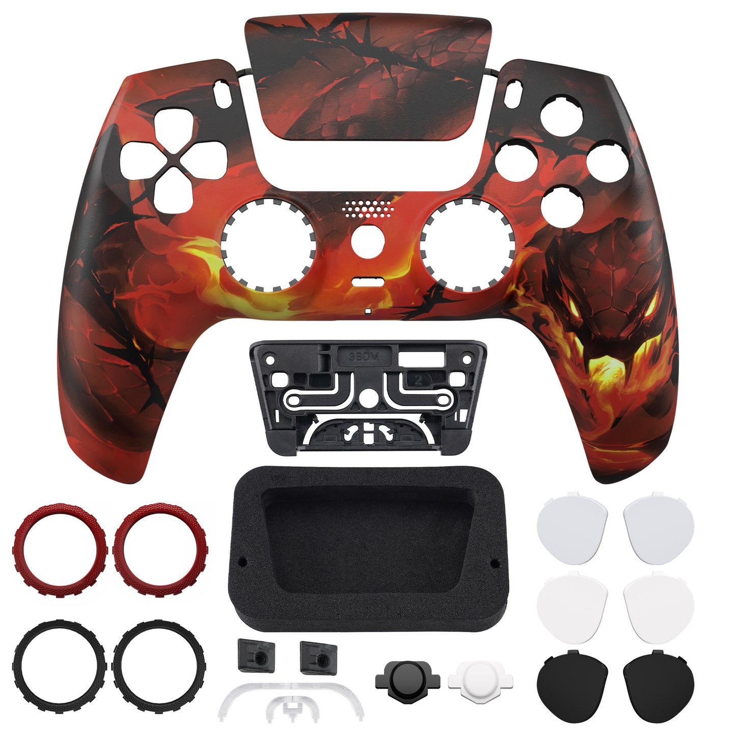 eXtremeRate PS5コントローラーBDM-010/020/030/040/050/060対応LUNA再設計交換対応用フロントシェル＆タッチパッド【煉獄ファイアサーペント】