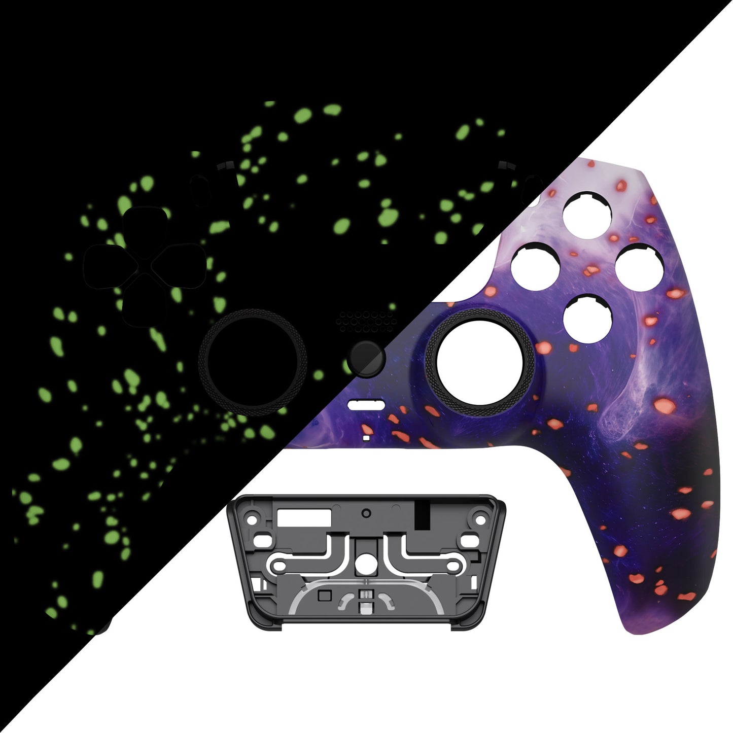 eXtremeRate PS5コントローラーBDM-010/020/030/040/050対応LUNA再設計交換対応用フロントシェル＆タッチパッド【蓄光仕様 ダークマター風】