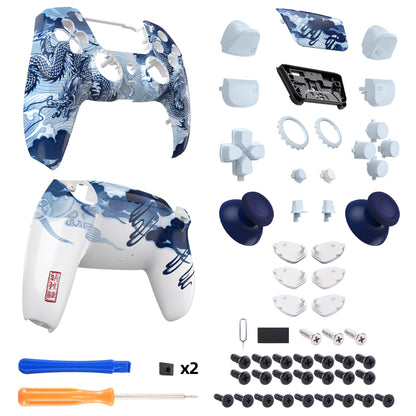 eXtremeRate PS5コントローラーBDM-030/040対応LUNA再設計交換対応用フルセットシェル＆ボタン【磁器の龍】