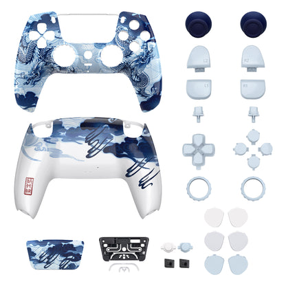eXtremeRate PS5コントローラーBDM-030/040対応LUNA再設計交換対応用フルセットシェル＆ボタン【磁器の龍】