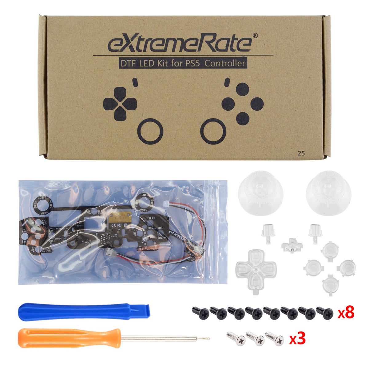 eXtremeRate PS5コントローラーBDM-010/020対応用マルチカラー発光ボタンDTF V3 LEDキット【クリア】