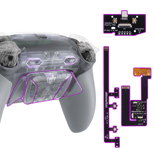 eXtremeRate PS5コントローラーBDM-030/040/050対応用RISE4 Plus MAXバックパドルキット、クリッキートリガーストップ＆ラバーグリップ付き【クリア&グレー】