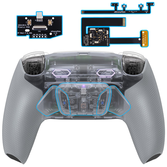 eXtremeRate PS5コントローラーBDM-010/020対応用RISE4 Plus MAXバックパドルキット、クリッキートリガーストップ＆ラバーグリップ付き【クリア&グレー】
