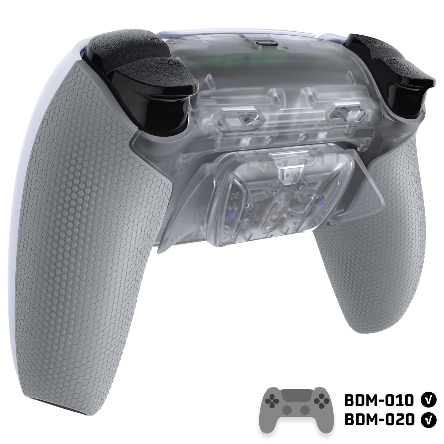 eXtremeRate PS5コントローラーBDM-010/020対応用RISE4 Plus MAXバックパドルキット、クリッキートリガーストップ＆ラバーグリップ付き【クリア&グレー】
