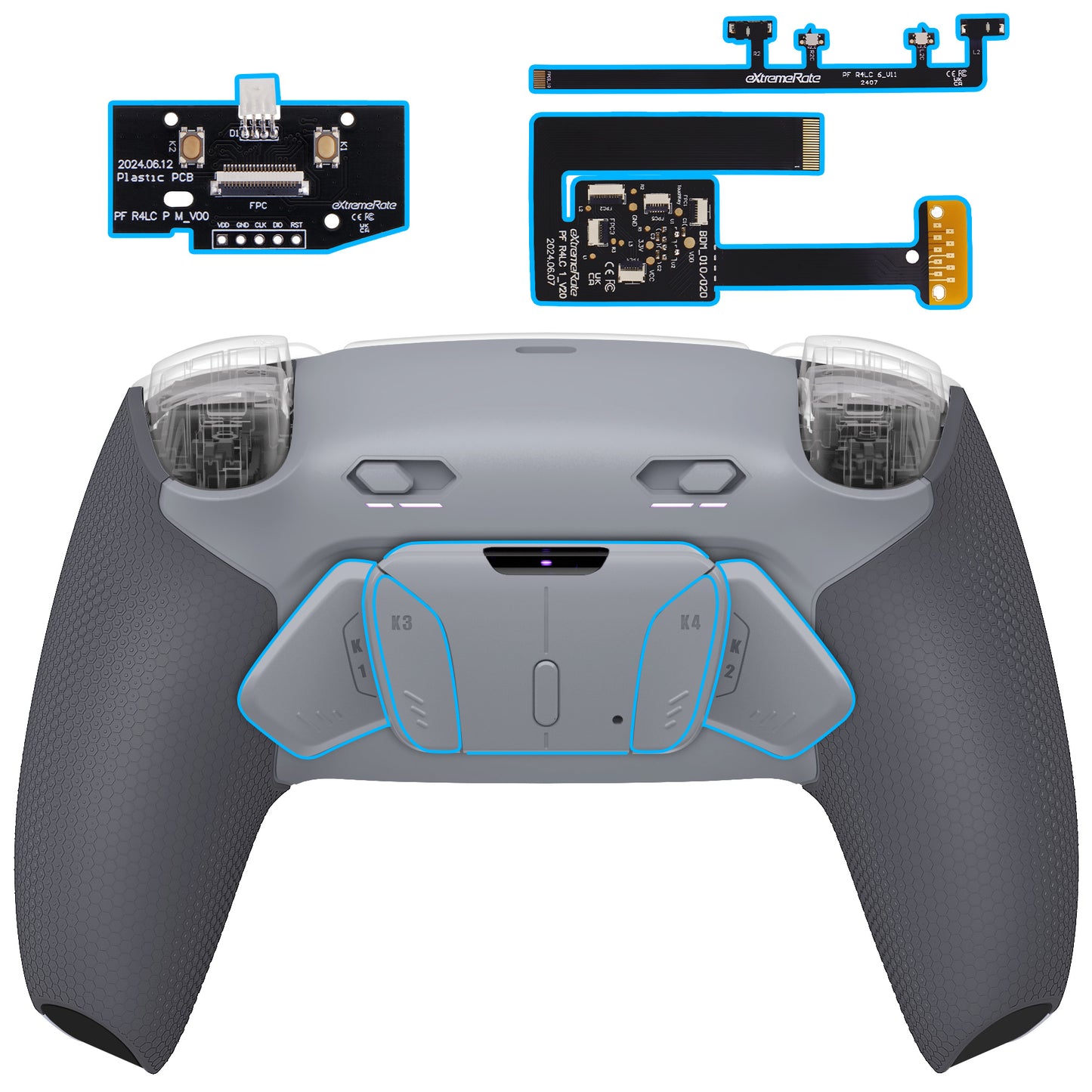 eXtremeRate PS5コントローラーBDM-010/020対応用RISE4 Plus MAXバックパドルキット、クリッキートリガーストップ＆ラバーグリップ付き【灰白&クラシックグレー】