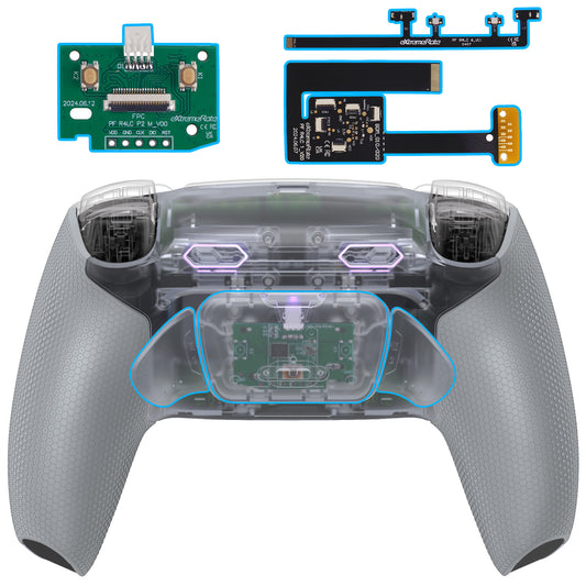 eXtremeRate PS5コントローラーBDM-010/020対応用RISE Plus MAXバックパドルキット、クリッキートリガーストップ＆ラバーグリップ付き【クリア&グレー】