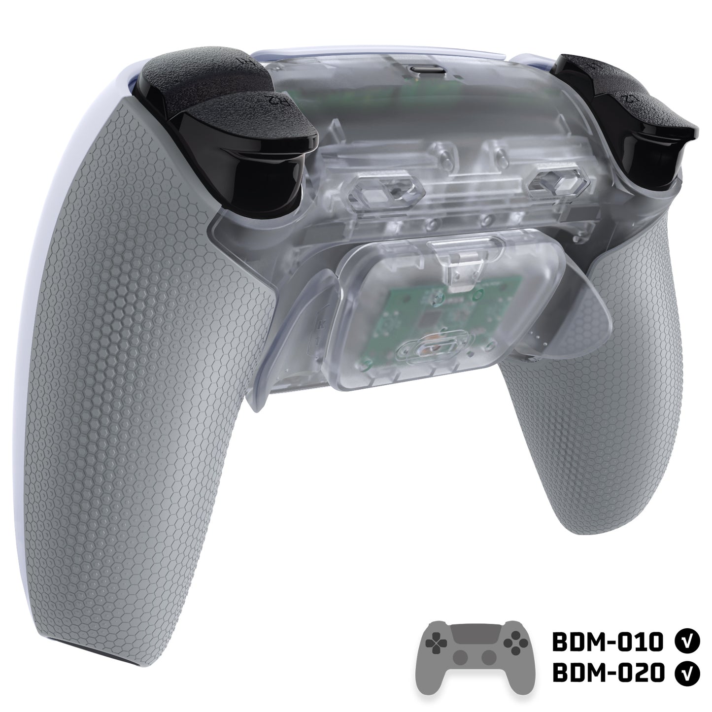 eXtremeRate PS5コントローラーBDM-010/020対応用RISE Plus MAXバックパドルキット、クリッキートリガーストップ＆ラバーグリップ付き【クリア&グレー】
