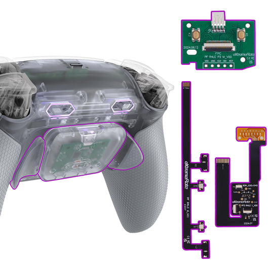 eXtremeRate PS5コントローラーBDM-030/040/050対応用RISE Plus MAXバックパドルキット、クリッキートリガーストップ＆ラバーグリップ付き【クリア&グレー】