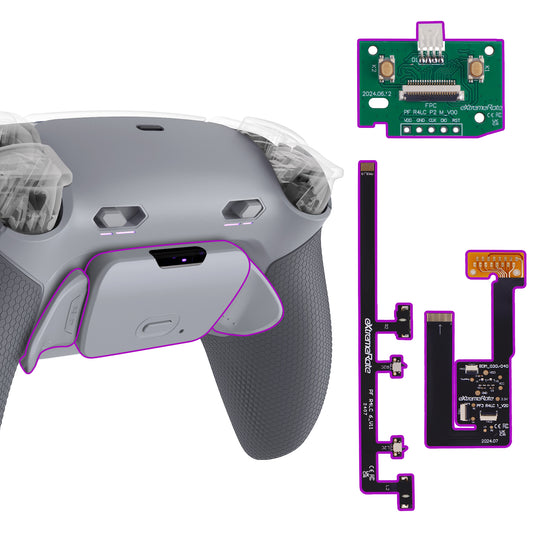 eXtremeRate PS5コントローラーBDM-030/040/050対応用RISE Plus MAXバックパドルキット、クリッキートリガーストップ＆ラバーグリップ付き【灰白&クラシックグレー】