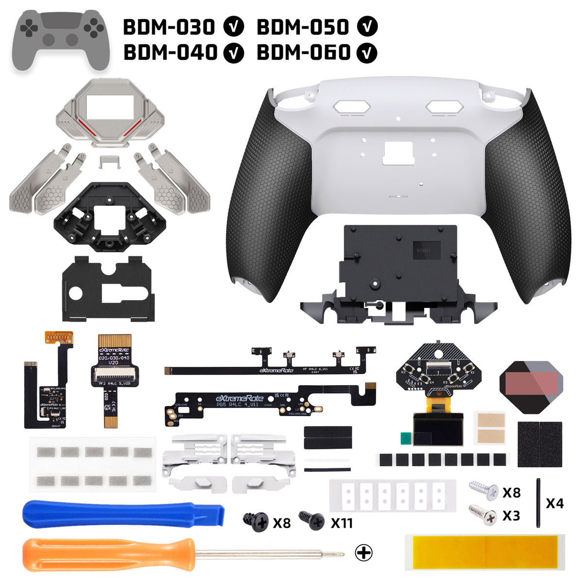 eXtremeRate PS5コントローラーBDM-030/040/050/060対応用リアルメタルボタン (RMB) バージョンSPARKバックパドルキット【ホワイト＆ブラック】