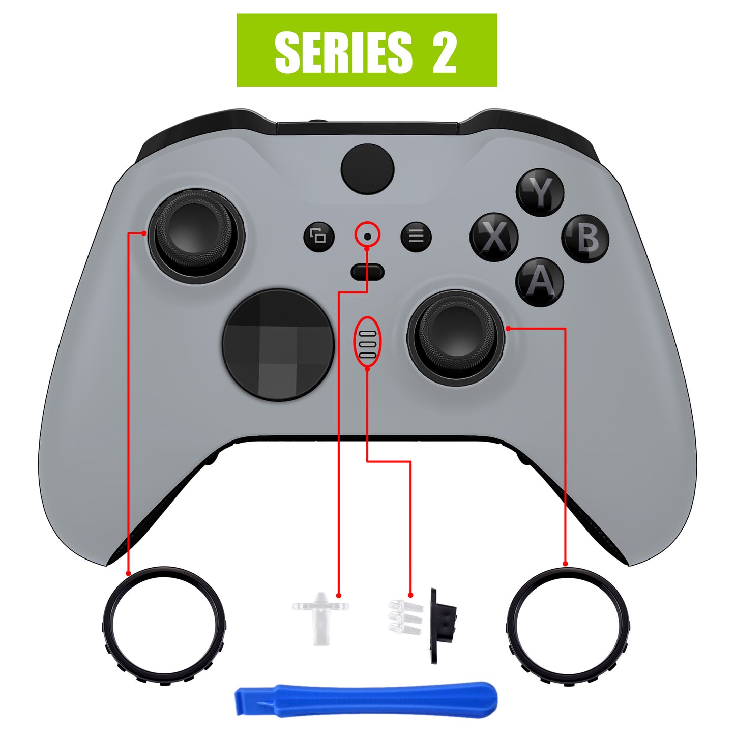 eXtremeRate Xbox One Elite Series 2&Elite 2 Coreコントローラー（モデル1797）用交換フロントハウジングシェルケース＆アクセントリング【ニューホープグレイ】