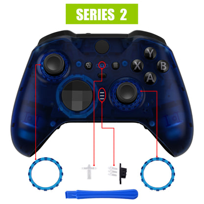 eXtremeRate Xbox One Elite Series 2&Elite 2 Coreコントローラー（モデル1797）用交換フロントハウジングシェルケース＆アクセントリング【クリアブルー】