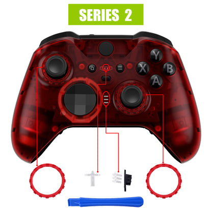 eXtremeRate Xbox One Elite Series 2&Elite 2 Coreコントローラー（モデル1797）用交換フロントハウジングシェルケース＆アクセントリング【クリアレッド】