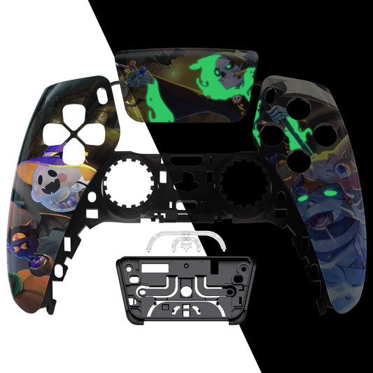 eXtremeRate PS5コントローラーBDM-010/020/030/040/050対応交換対応用フロントハウジングシェル＆タッチパッド【暗闇で光る - ハロウィンキャンディナイト】