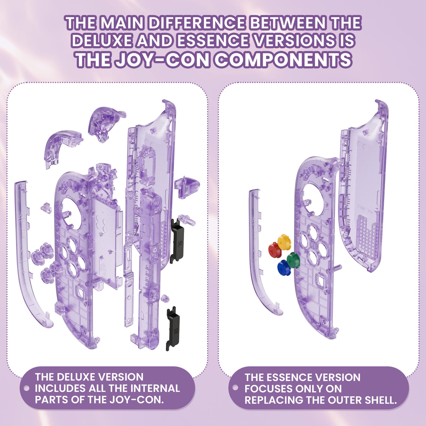 eXtremeRate Nintendo Switch 2対応ジョイコン交換フルセットシェルケース、ボタン付き - デラックス版【クリアパープル】