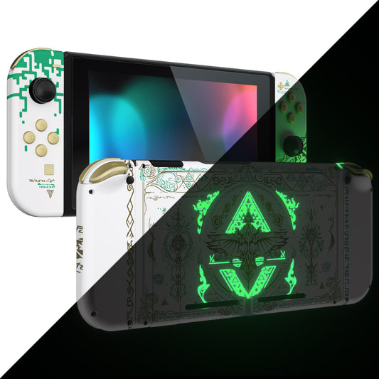 eXtremeRate Nintendo Switch用交換フルセットシェル＆ボタン【ホワイト】暗闇で光る】