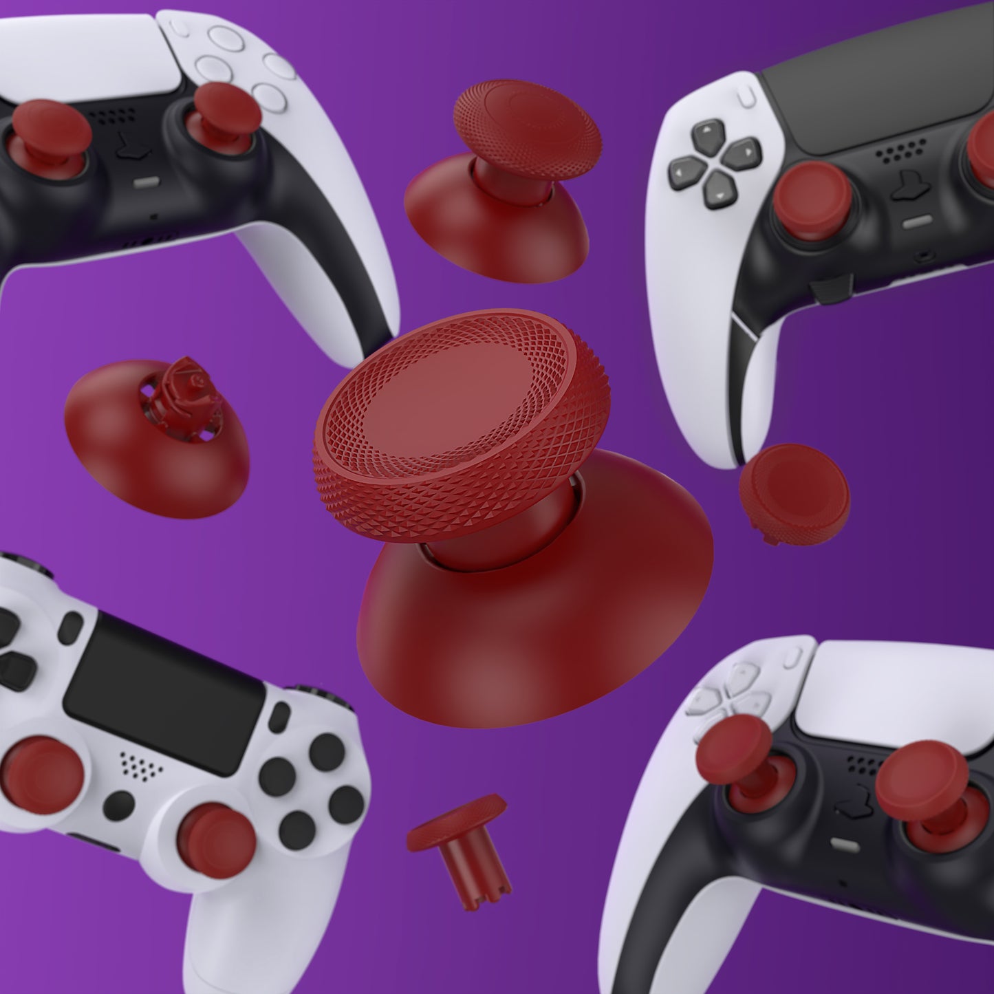 eXtremeRate ThumbsGear V3 Swappable Ergonomic Thumbsticks for PS5 & PS4 Controllers [Carmine Red]