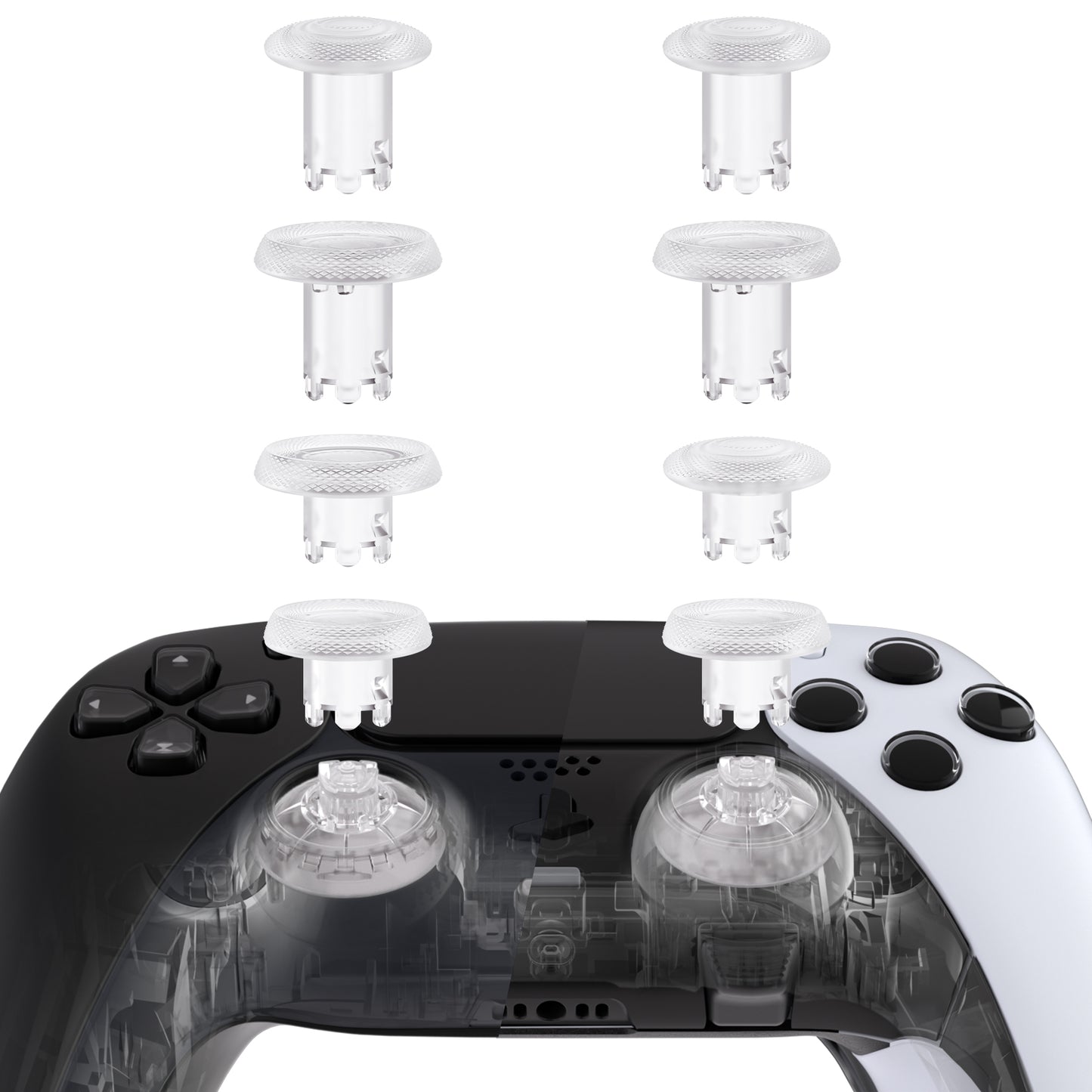 eXtremeRate ThumbsGear V3 Interchangeable Ergonomic Thumbsticks for PS5 & PS4 Controllers [Clear]