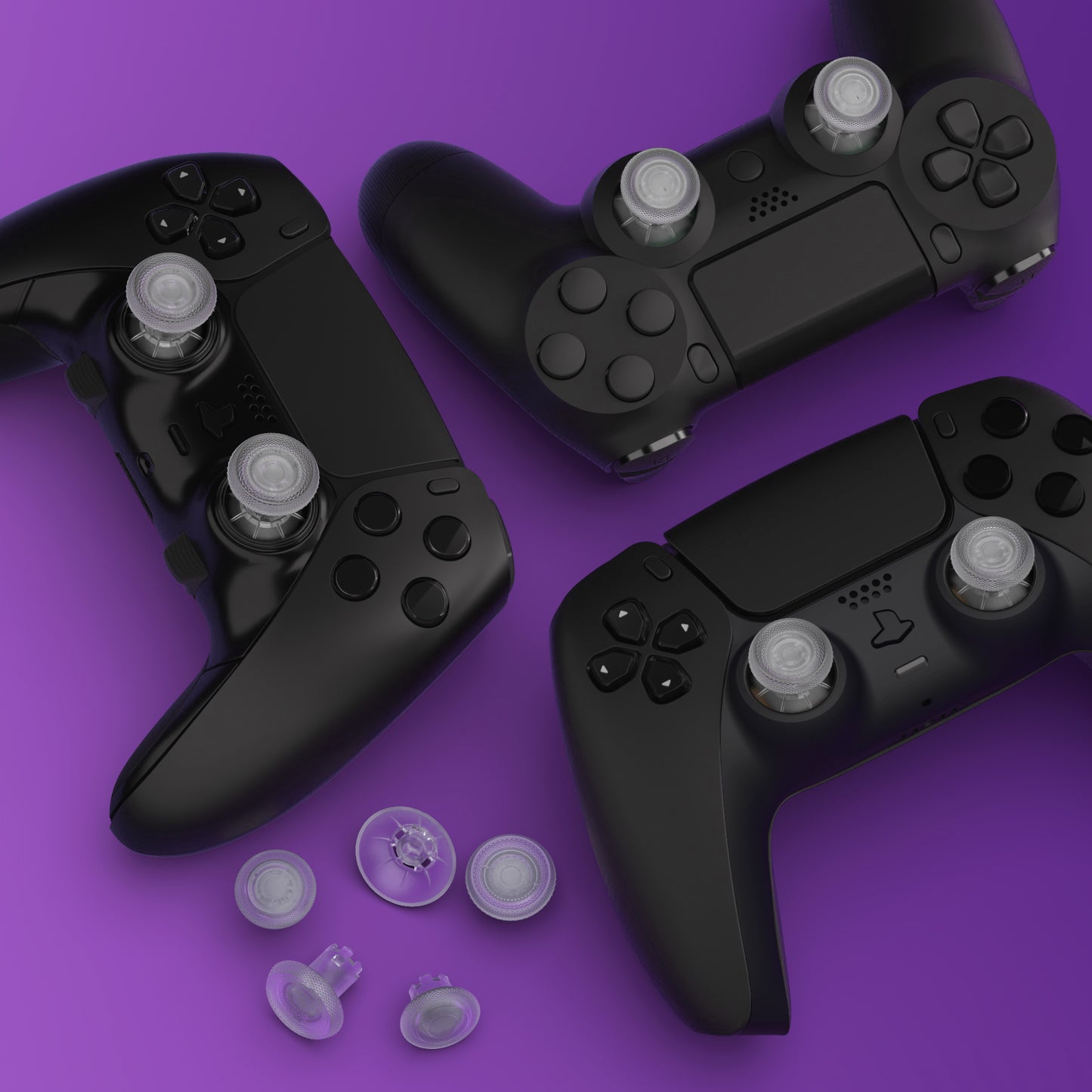 eXtremeRate ThumbsGear V3 Interchangeable Ergonomic Thumbsticks for PS5 & PS4 Controllers [Clear]