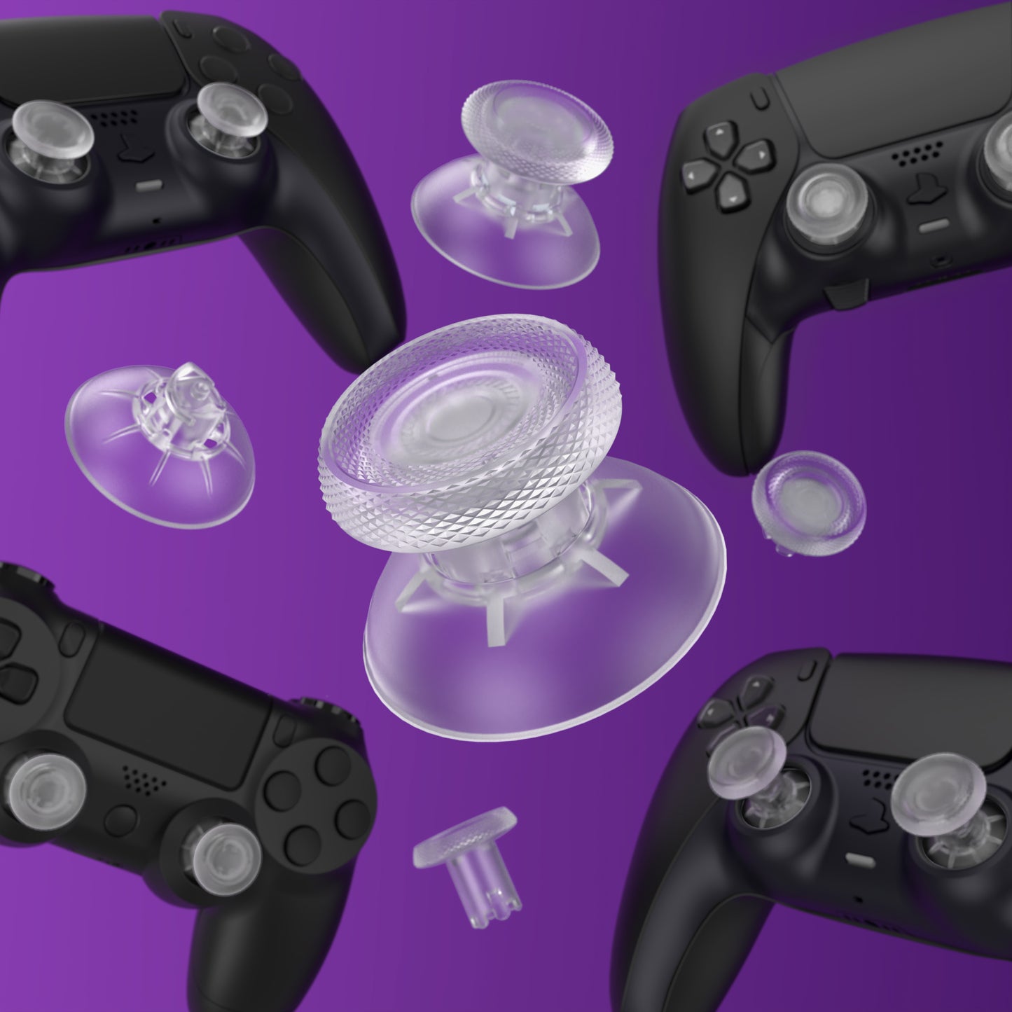 eXtremeRate ThumbsGear V3 Interchangeable Ergonomic Thumbsticks for PS5 & PS4 Controllers [Clear]