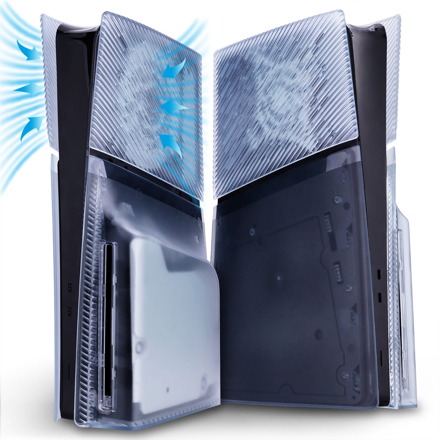 eXtremeRate eXcover PS5 Slim ディスク版対応 交換用外装カバーセット（上下カバー+通気孔付きサイドパネル＆バックプレート）【クリアアイスブルー】