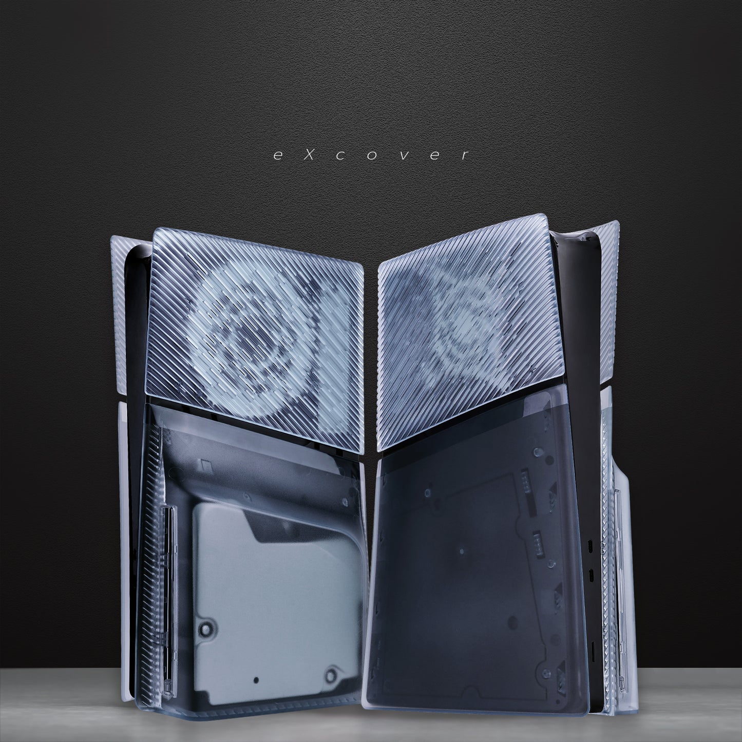 eXtremeRate eXcover PS5 Slim ディスク版対応 交換用外装カバーセット（上下カバー+通気孔付きサイドパネル＆バックプレート）【クリアアイスブルー】