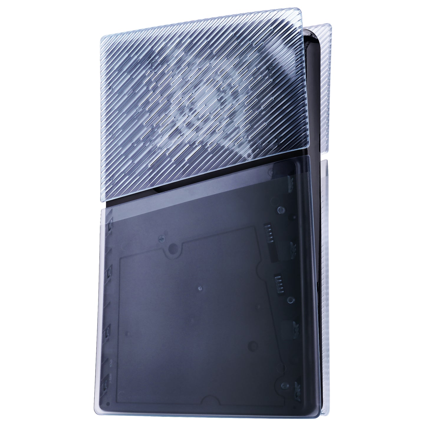 eXtremeRate eXcover PS5 Slim ディスク版対応 交換用外装カバーセット（上下カバー+通気孔付きサイドパネル＆バックプレート）【クリアアイスブルー】